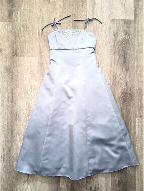 Vintage Alfred Angelo Junior Sz 10, Silver Gray Satin Prom Formal Dress Gown